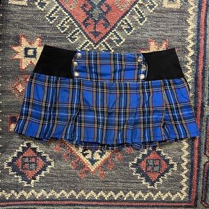 Royal Bones by Tripp NYC Blue Plaid Star Button Pleated Skirt